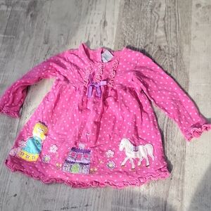 Pink Polka Dot Dress with Castle and Horse Design
